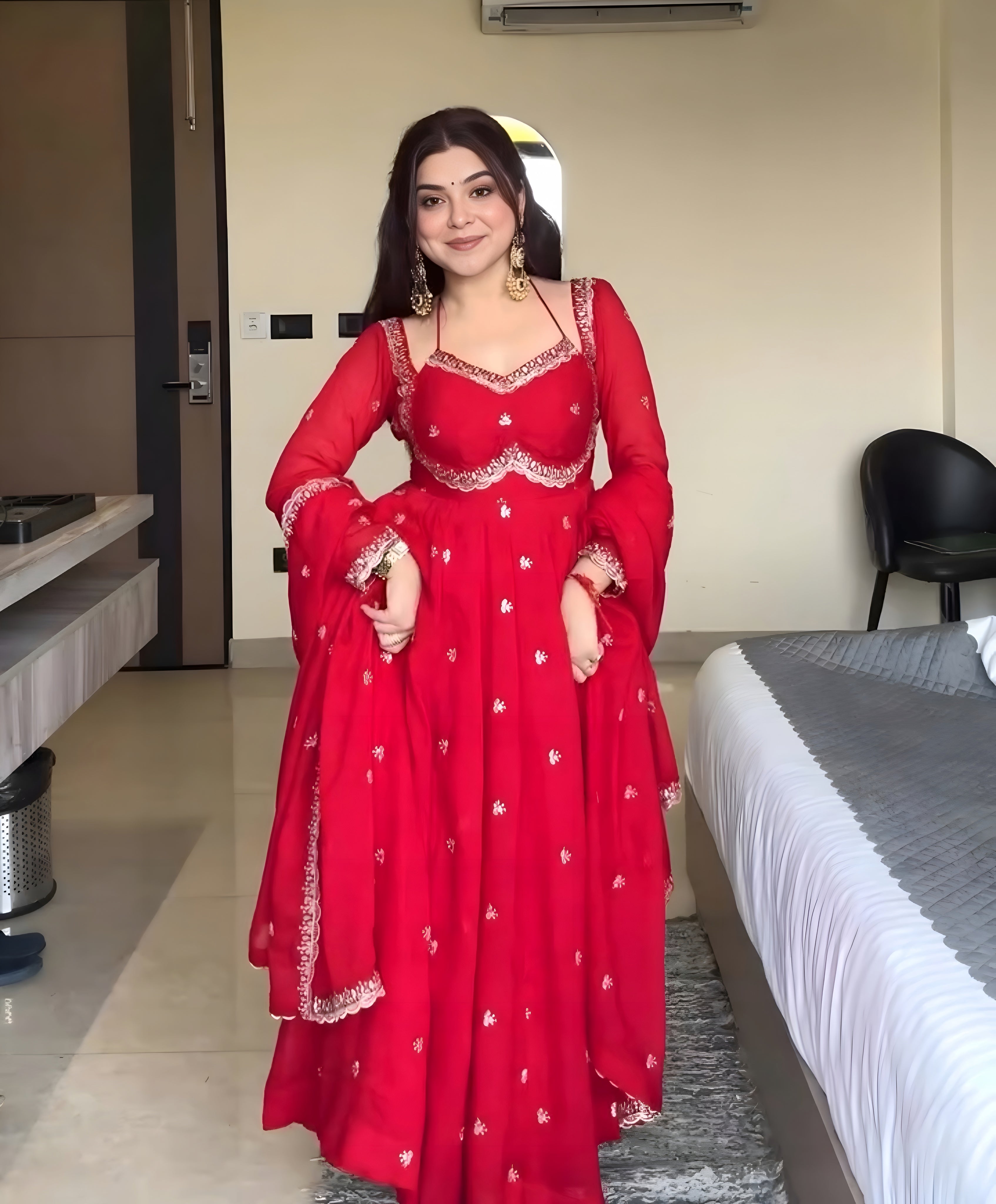 Embroidered Georgette Anarkali Kurti Set with Dupatta | Party & Festive Wear for Women