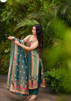 Green Printed Kurta Set with Dupatta – Casual & Festive Wear for Women