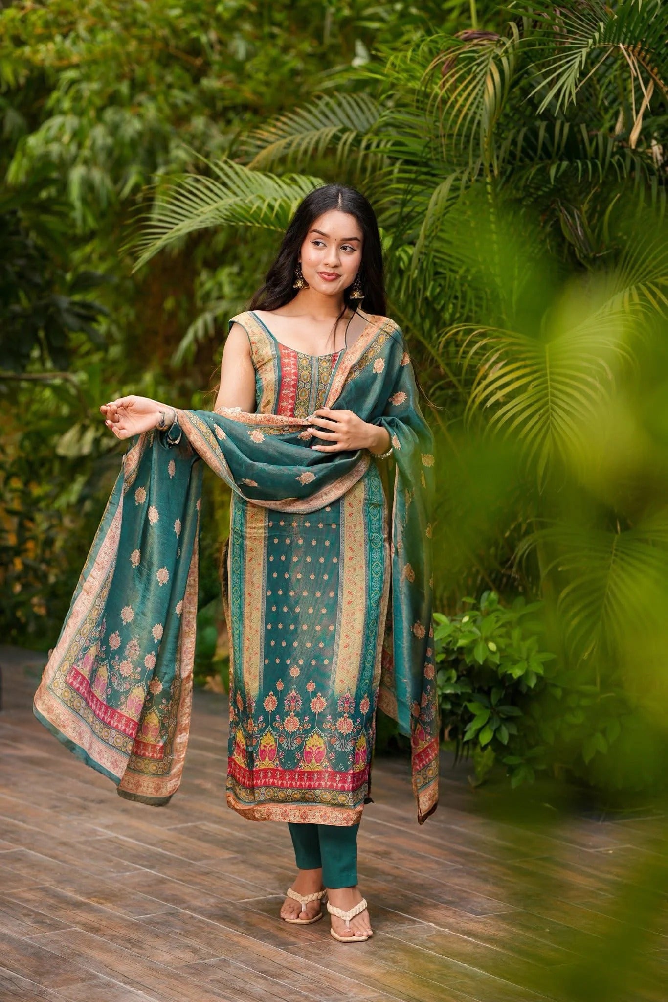 Green Printed Kurta Set with Dupatta – Casual & Festive Wear for Women