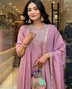 Dusty Rose Pink Embroidered Kurti Set with Chiffon Dupatta | Elegant Ethnic Wear for Women