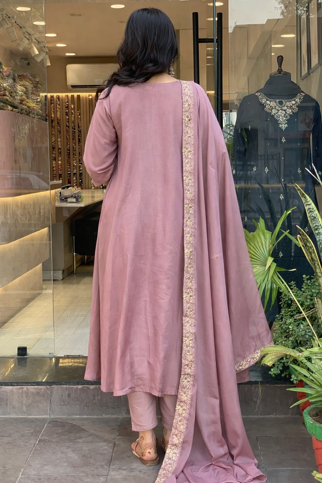 Dusty Rose Pink Embroidered Kurti Set with Chiffon Dupatta | Elegant Ethnic Wear for Women