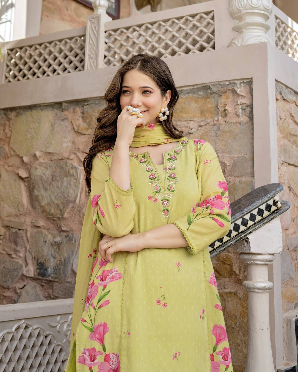Lemon Yellow Floral Kurta Set with Dupatta – Casual & Festive Wear