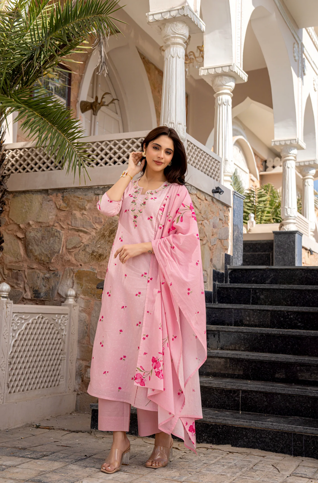 Lemon Yellow Floral Kurta Set with Dupatta – Casual & Festive Wear
