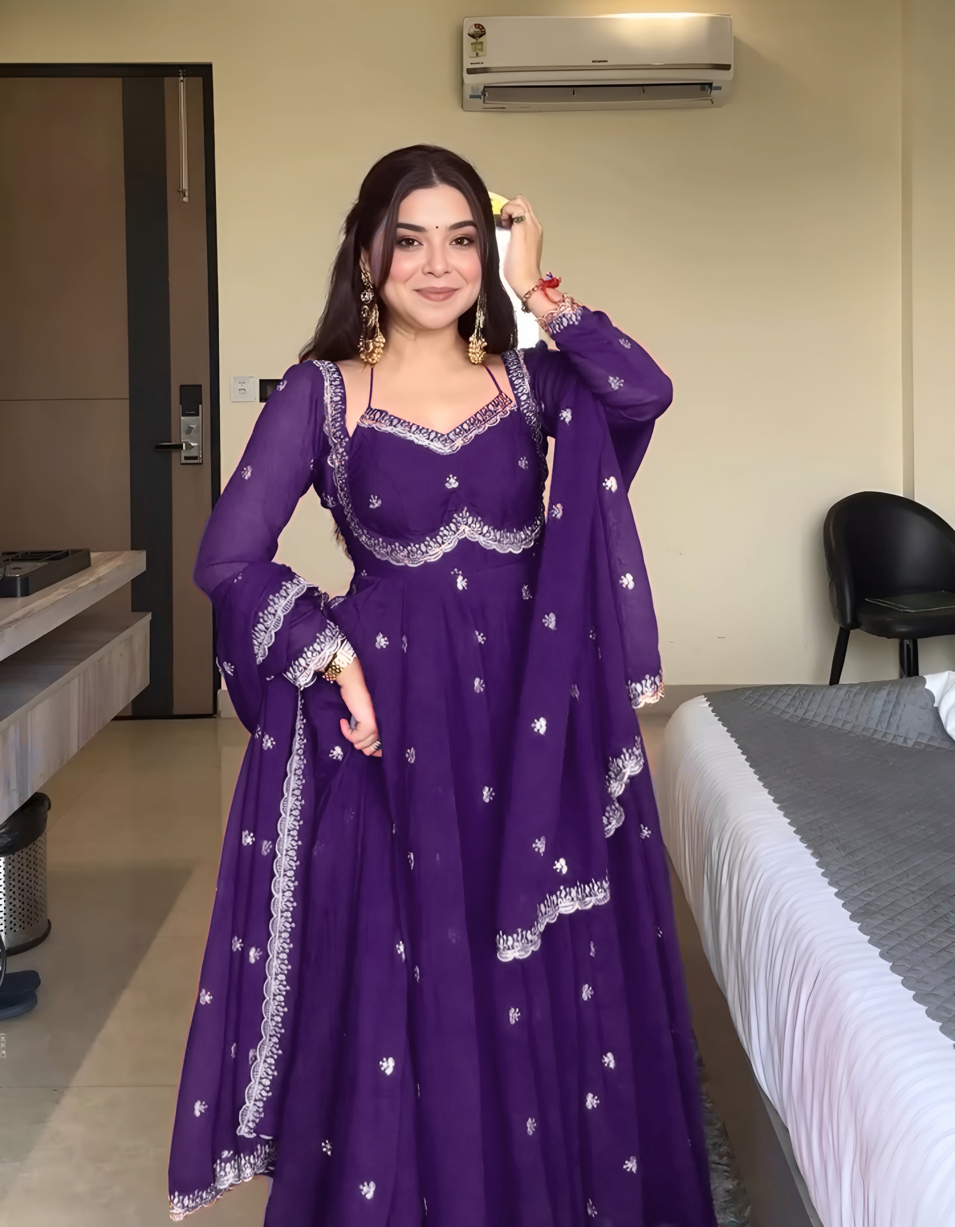 Embroidered Georgette Anarkali Kurti Set with Dupatta | Party & Festive Wear for Women