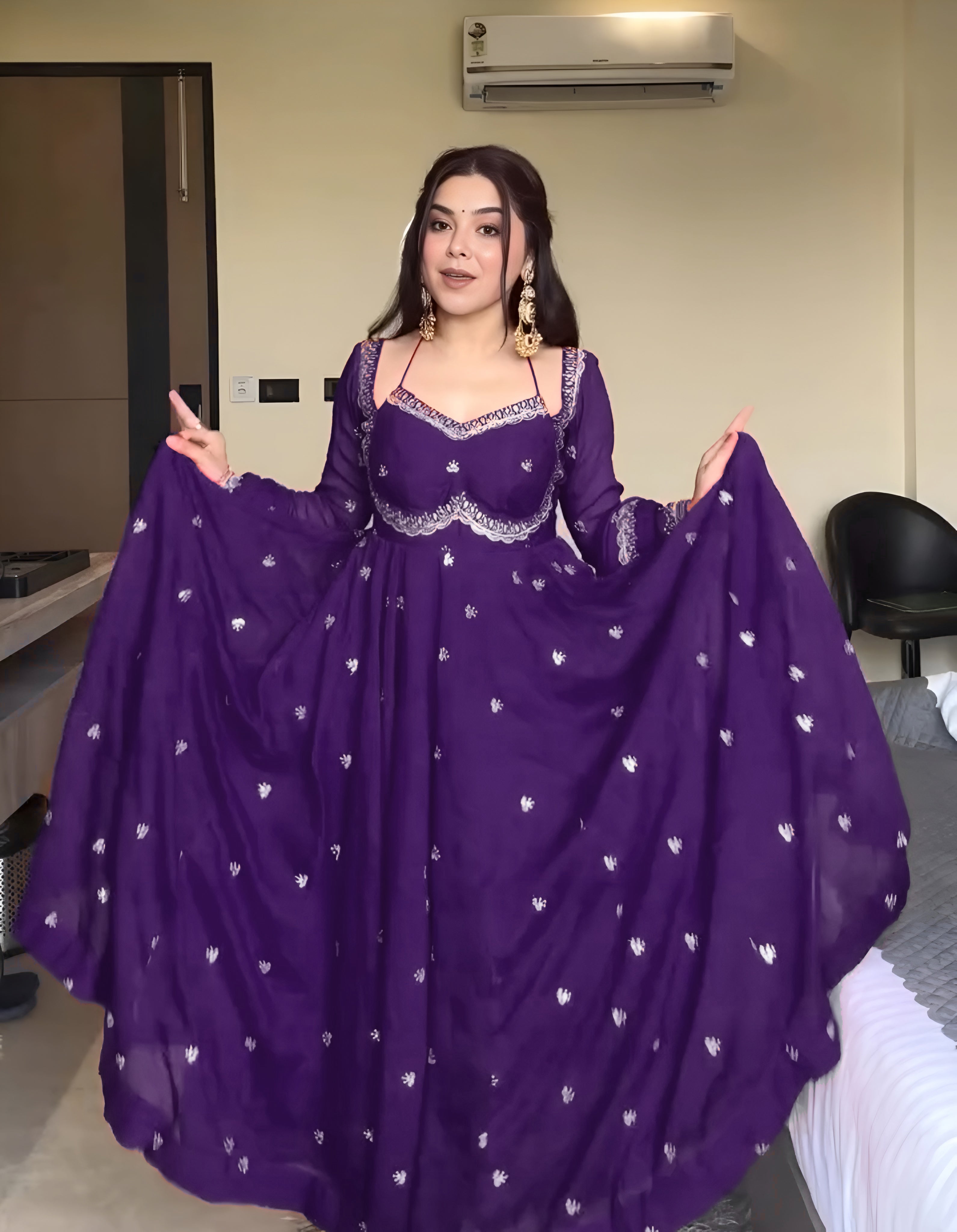 Embroidered Georgette Anarkali Kurti Set with Dupatta | Party & Festive Wear for Women