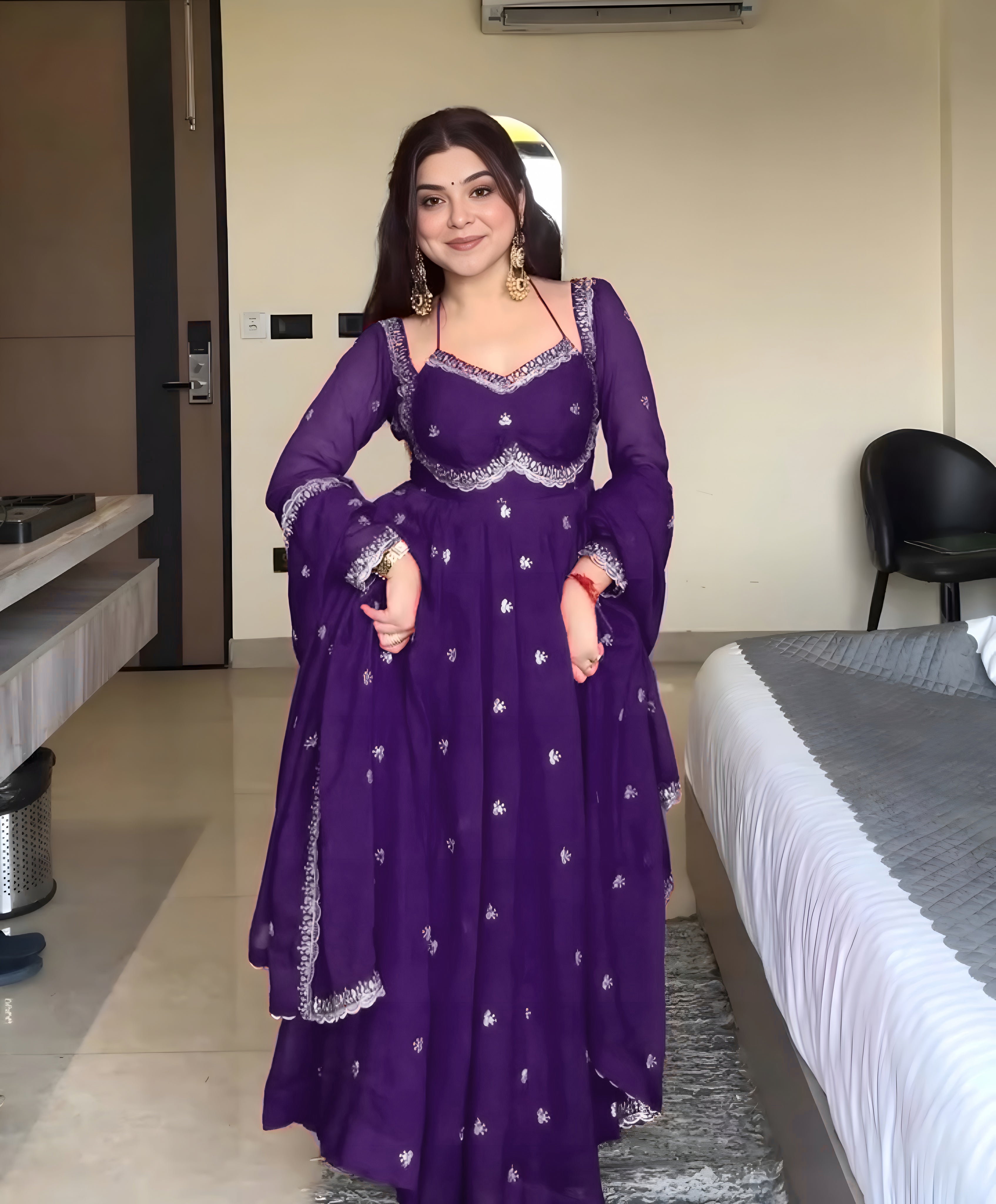 Embroidered Georgette Anarkali Kurti Set with Dupatta | Party & Festive Wear for Women