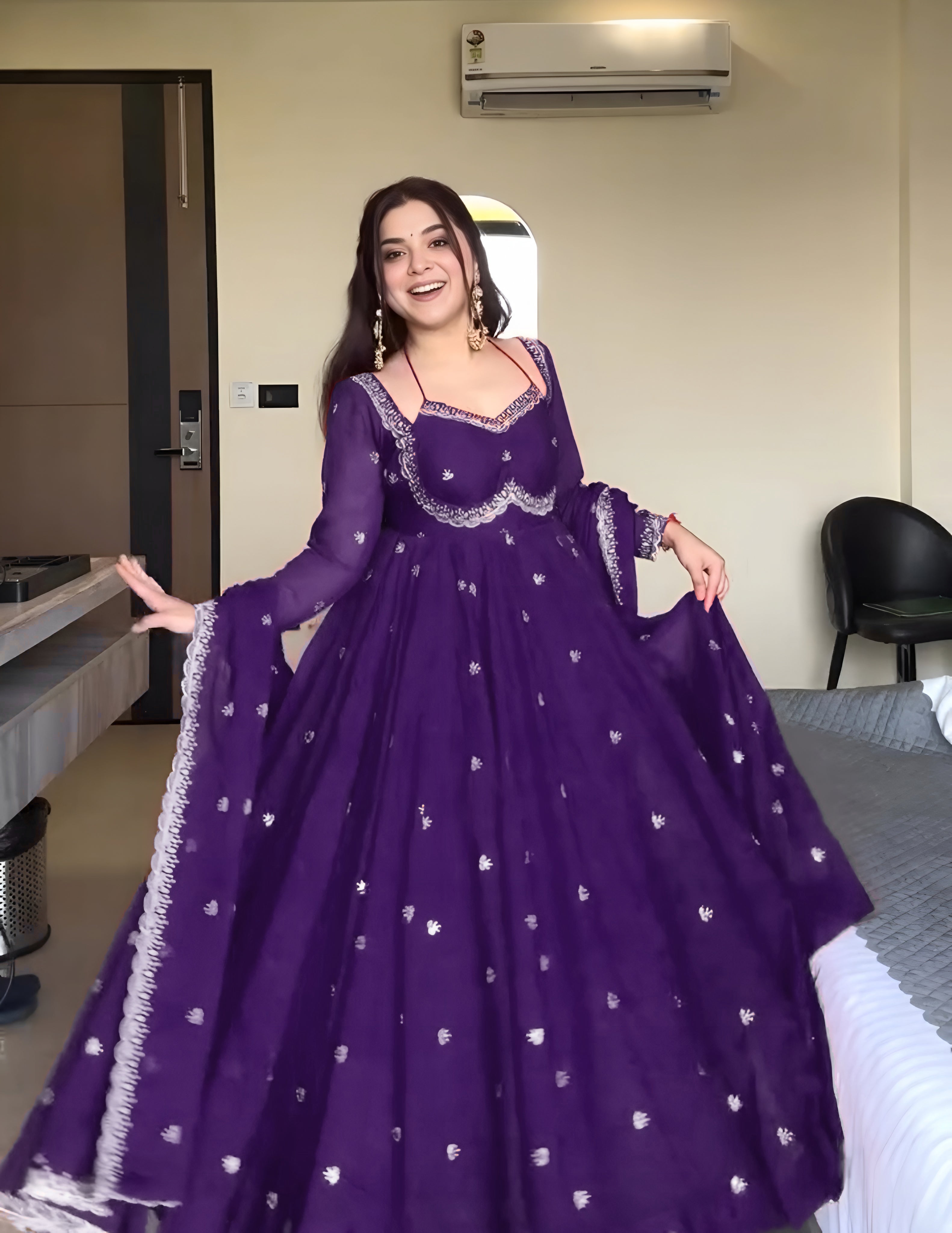 Embroidered Georgette Anarkali Kurti Set with Dupatta | Party & Festive Wear for Women