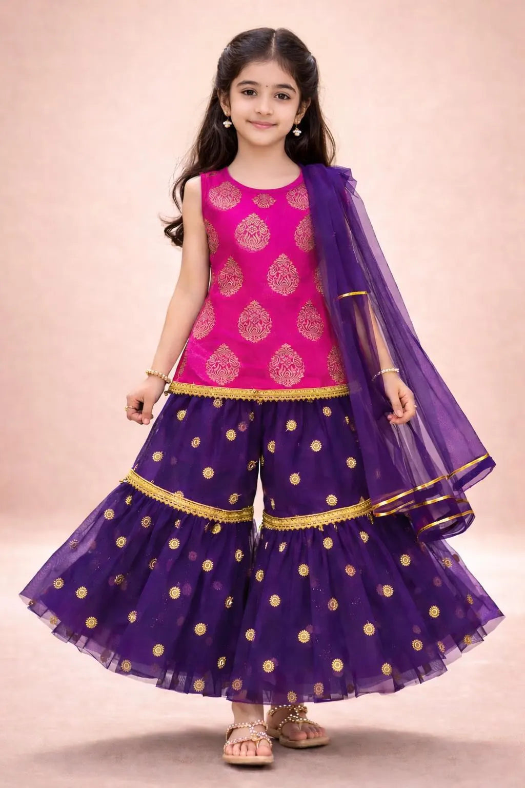 Girls Sharara Suit Dupatta Festive Wedding Ethnic Outfit Kids Party Wear