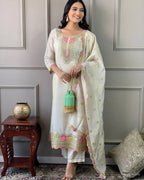 Viscose Chanderi Kurta Set with Dupatta – Embroidered Wedding Guest Outfit for Women