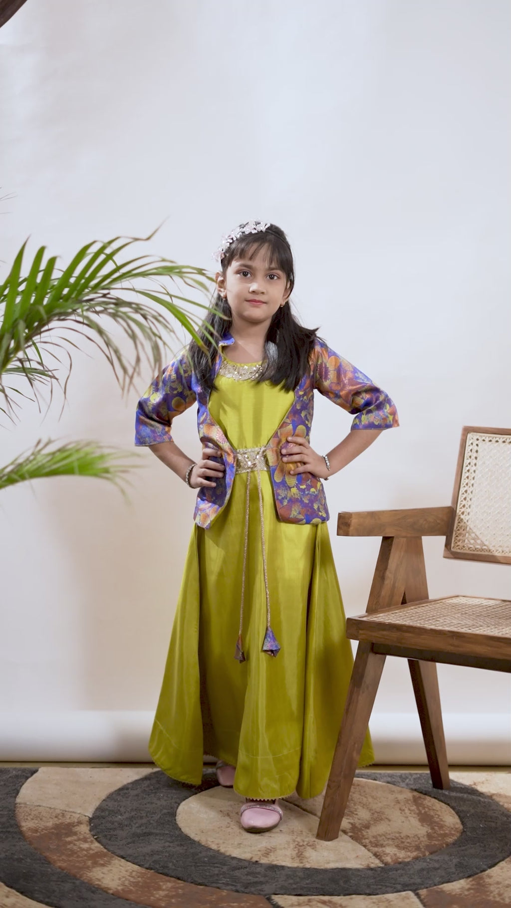 Girls Ethnic Gown with Designer Koti Jacket – Kids Festive Wear Dress | Party Wear Lehenga Style Gown for Girls