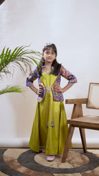 Girls Ethnic Gown with Designer Koti Jacket – Kids Festive Wear Dress | Party Wear Lehenga Style Gown for Girls