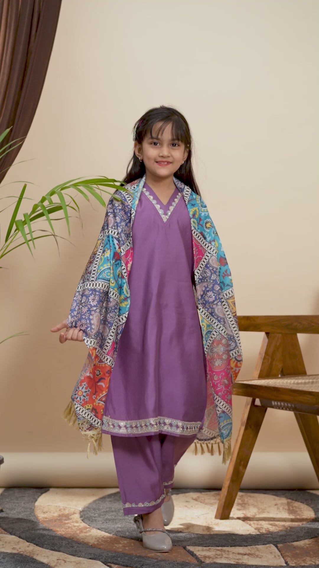 Girls Kurta Palazzo Set with Printed Dupatta – Kids Ethnic Wear Suit | Festive & Party Wear Dress for Girls