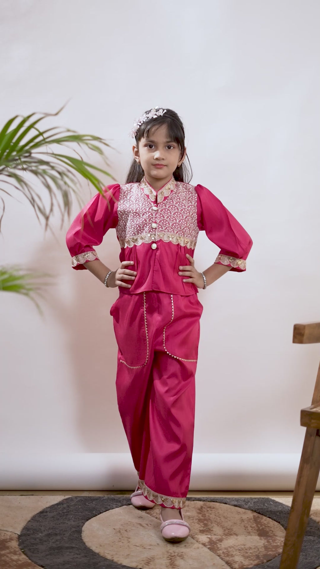 Girls Ethnic Co-Ord Set with Embroidered Jacket Style Top & Palazzo Pants – Kids Festive & Party Wear Outfit