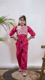 Girls Ethnic Co-Ord Set with Embroidered Jacket Style Top & Palazzo Pants – Kids Festive & Party Wear Outfit